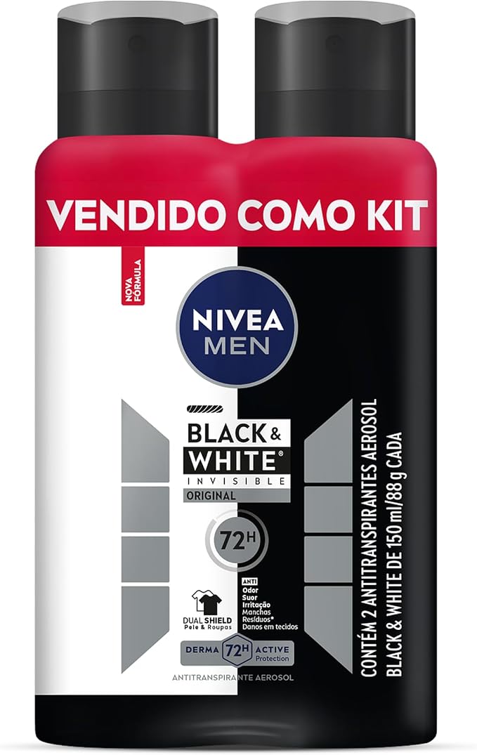 Desodorante NIVEA Aerosol Men | Kit, Black&White Invisible, 2 unidades
